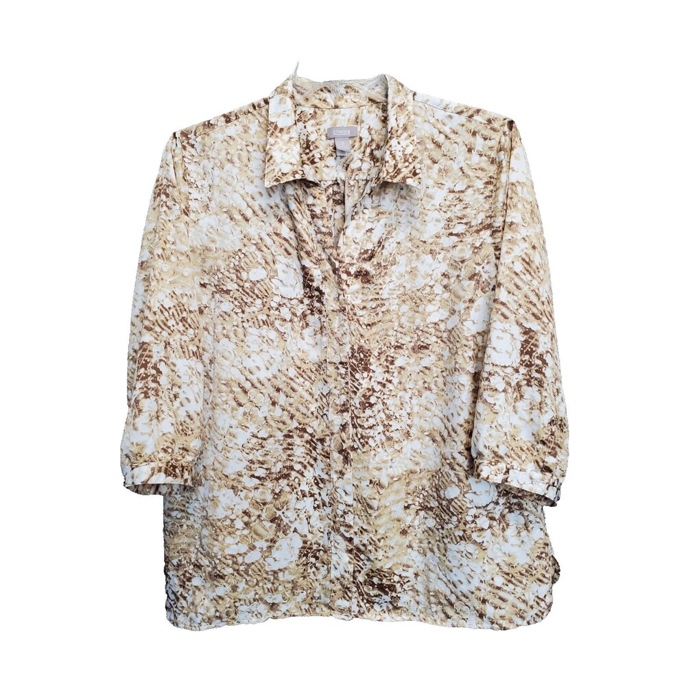Chico's  Abstract Print 3/4 Sleeve Button-Up Tunic Size 3 (XL)